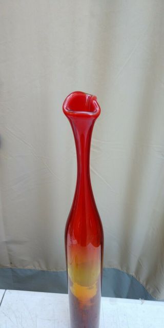 Vintage 1964 Modernist MCM Tangerine Tall BLENKO Art Glass Vase Joel Myers 4
