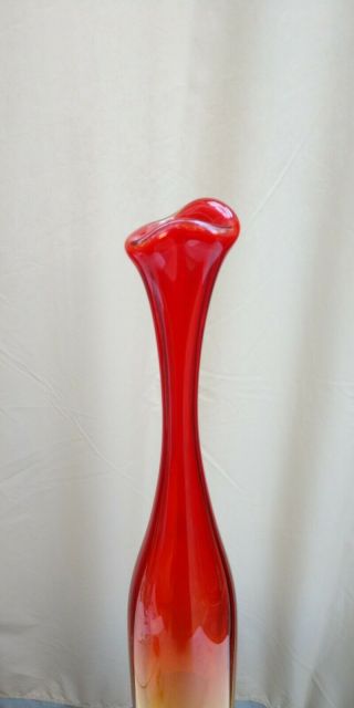 Vintage 1964 Modernist MCM Tangerine Tall BLENKO Art Glass Vase Joel Myers 5