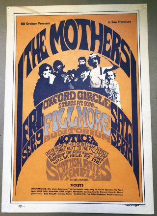 1966 Frank Zappa Mothers Bill Graham Fillmore Poster Bg 27 1st
