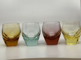 Vtg Moser Crystal " 4 " Ice Bottom Colored Highball Glasses R.  Eschler Czech Exc