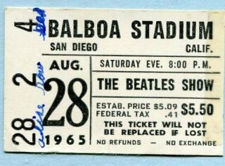 1965 Beatles Concert Ticket Stub Balboa Stadium San Diego Ca Help