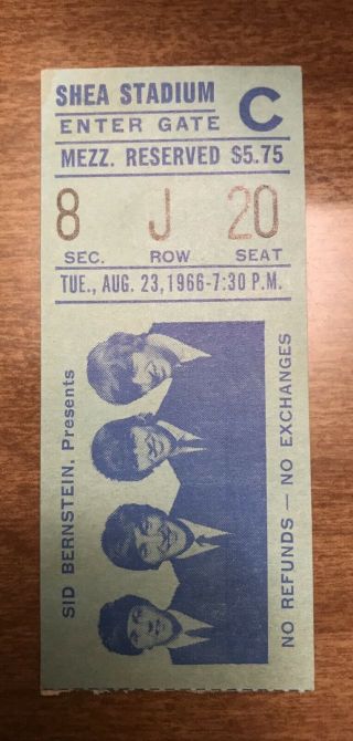 The Beatles Concert Shea Stadium 1966 Ticket