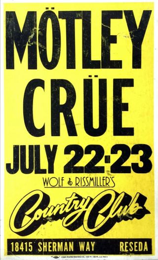 MÖtley CrÜe 1982 Country Club Reseda Boxing Style Concert Poster