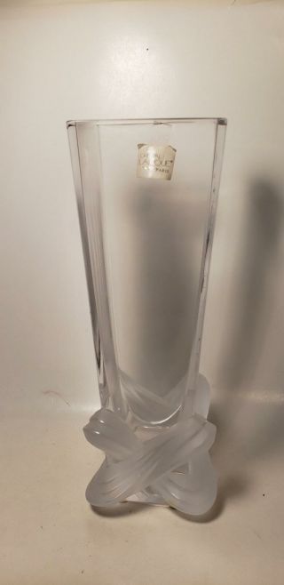 Antq Lalique Crystal Vase - 11 Inch - Clear & Frosted - Art Glass - France - Signed - Nr