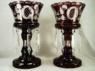 Gorgeous Matched Egermann Lusters - Lustres,  Candle Holders,  Ruby,  Cut