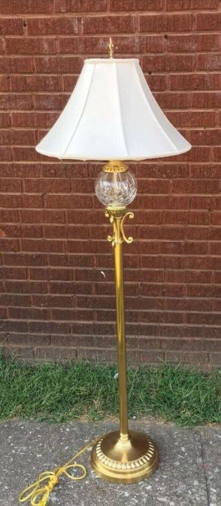 Waterford Cut Crystal And Brass Floor Lamp With Shade Signed