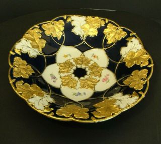 Antique Meissen Porcelain Cobalt Blue Raised Gold Encrusted Charger Bowl 11 "