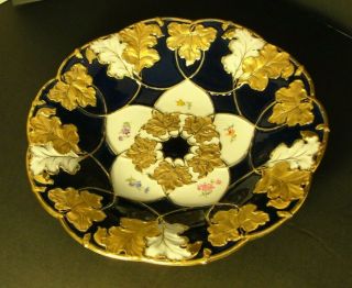 Antique Meissen Porcelain Cobalt Blue Raised Gold Encrusted Charger Bowl 11 