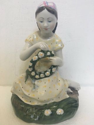 Antique Rare Lomonosov Russian Porcelain Figurine Girl With Wreath Stolbova Lfz
