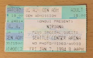 1994 Nirvana Seattle Concert Ticket Stub Kurt Cobain In Utero Nevermind Bleach