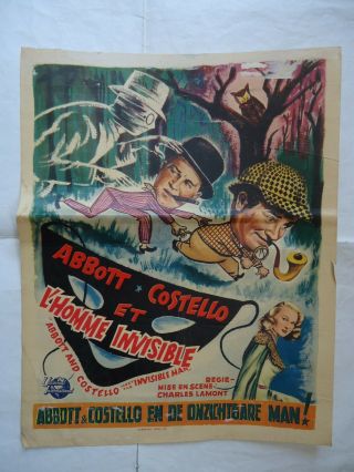 Abbott And Costello Meet The Invisible Man /u28/original Belgian Poster