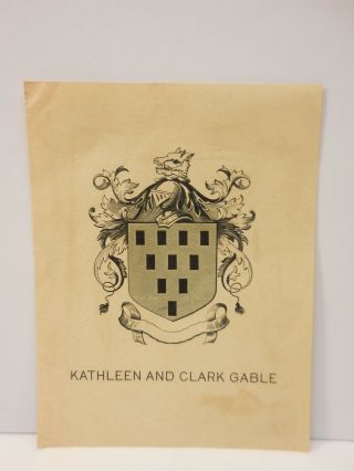 Clark & Kathleen Gable Ex Libris Bookplate - Personally Owned - Rare