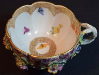Rare Antique Meissen Porcelain Demitasse Cup and Saucer with Raised Flowers 5
