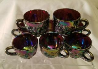 Vintage LE Smith Purple Carnival Punch Bowl 12 Cups & Ladle Set Grape Heavy 6