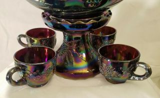 Vintage LE Smith Purple Carnival Punch Bowl 12 Cups & Ladle Set Grape Heavy 7