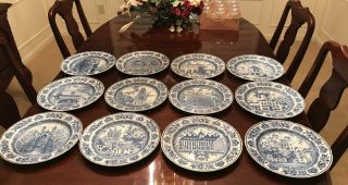 12 Different Vintage Yale University Wedgwood Dinner Plates,