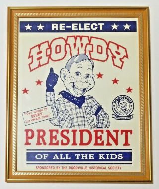 Framed Vintage " Re - Elect Howdy Doody " Poster - Doodyville Historical Society Euc
