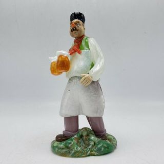 Vintage Murano Glass Figure Of A Man Carrying Beer Mugs 8 " Tall
