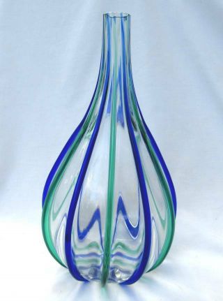 Signed Archimede Seguso Murano Black Ribbed Art Glass Melon Vase Mid Century
