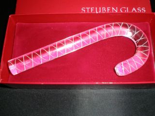 Rare Steuben White Swirl Candy Cane Holiday X - Mas Signed Red Box Ex