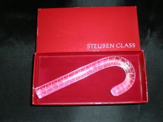 Rare Steuben White Swirl Candy Cane Holiday X - MAS Signed Red Box Ex 2