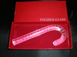 Rare Steuben White Swirl Candy Cane Holiday X - MAS Signed Red Box Ex 3