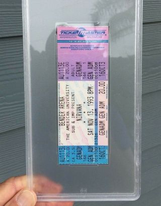 1993 Full Nirvana Concert Ticket Washington Dc Kurt Cobain Psa 8