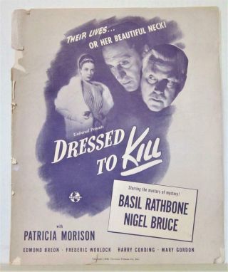 1946 Dressed To Kill Orig.  Pressbook W/ Ad Section Sherlock Holmes Basil Rathbone
