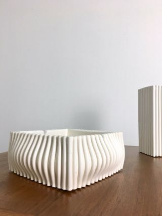 Mid Century Alvino Bagni Raymor White Wave Bowl Vase Set Italian Pottery Bitossi 3