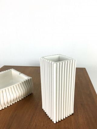 Mid Century Alvino Bagni Raymor White Wave Bowl Vase Set Italian Pottery Bitossi 4