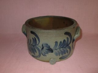 Antique 19th C Stoneware Flower Decorated Pennsylvania Small Cake Crock Remmey