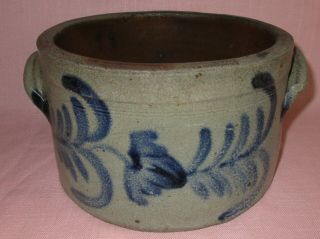 Antique 19th C Stoneware Flower Decorated Pennsylvania Small Cake Crock Remmey 2