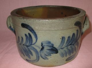 Antique 19th C Stoneware Flower Decorated Pennsylvania Small Cake Crock Remmey 4