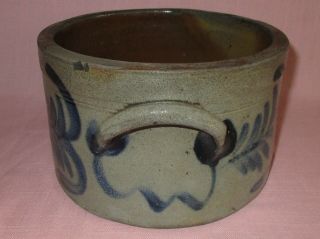 Antique 19th C Stoneware Flower Decorated Pennsylvania Small Cake Crock Remmey 5