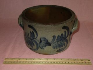 Antique 19th C Stoneware Flower Decorated Pennsylvania Small Cake Crock Remmey 6