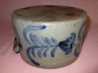 Antique 19th C Stoneware Flower Decorated Pennsylvania Small Cake Crock Remmey 9