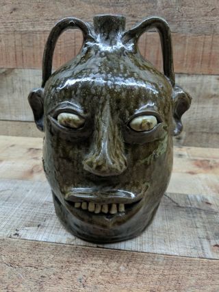 David Meaders Tobacco Spit Double Face Jug 3 Georgia Pottery Folk Art 1993