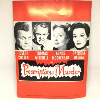 1962 Prescription : Murder Playbill Program Thomas Mitchell Agnes Moorhead
