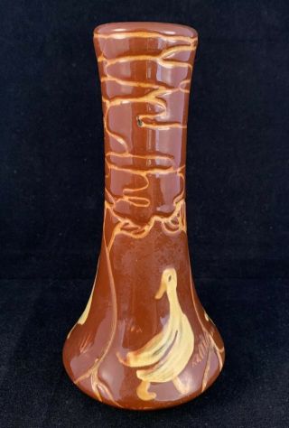 Antique Weller Pottery Jap Birdimal Brown Glaze Yellow Duck Vase Signed Vmh