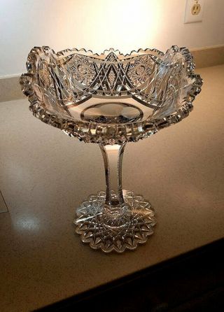 Signed Libbey American Brilliant Cut Glass Compote - Somerset Pattern