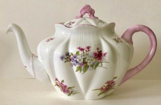 Antique Shelley English Porcelain Floral Bouquets Stocks Teapot Dainty Shap