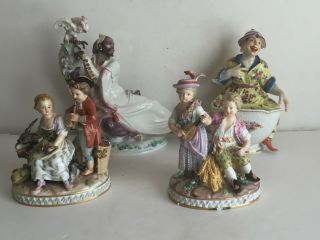 Antique Meissen Porcelain Figurine GIRL WITH MANDOLIN SEATED BOY Kaendler 12