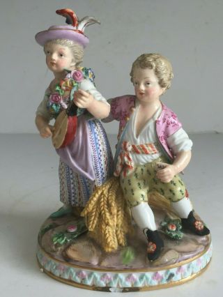 Antique Meissen Porcelain Figurine Girl With Mandolin Seated Boy Kaendler
