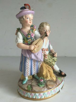 Antique Meissen Porcelain Figurine GIRL WITH MANDOLIN SEATED BOY Kaendler 4