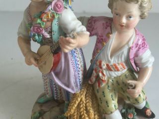 Antique Meissen Porcelain Figurine GIRL WITH MANDOLIN SEATED BOY Kaendler 5