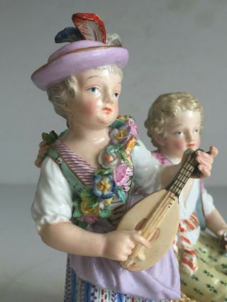 Antique Meissen Porcelain Figurine GIRL WITH MANDOLIN SEATED BOY Kaendler 7