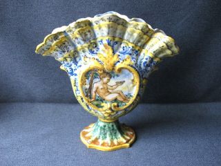Antique Angelo Minghetti Bologna Italy Hand Painted Putti Pottery Vase C 1870