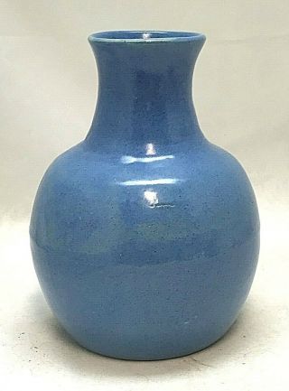 Antique Blue Stoneware 8 " Tall Ball Vase White Hall Illinois Ruckel 