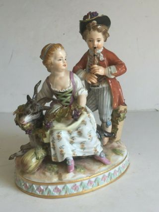 Antique Meissen Porcelain Figurine GIRL ON GOAT BOY PLAYING MUSIC Kaendler 6
