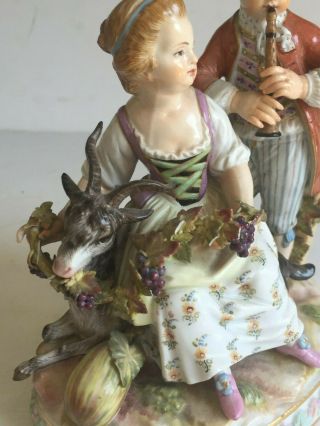 Antique Meissen Porcelain Figurine GIRL ON GOAT BOY PLAYING MUSIC Kaendler 7